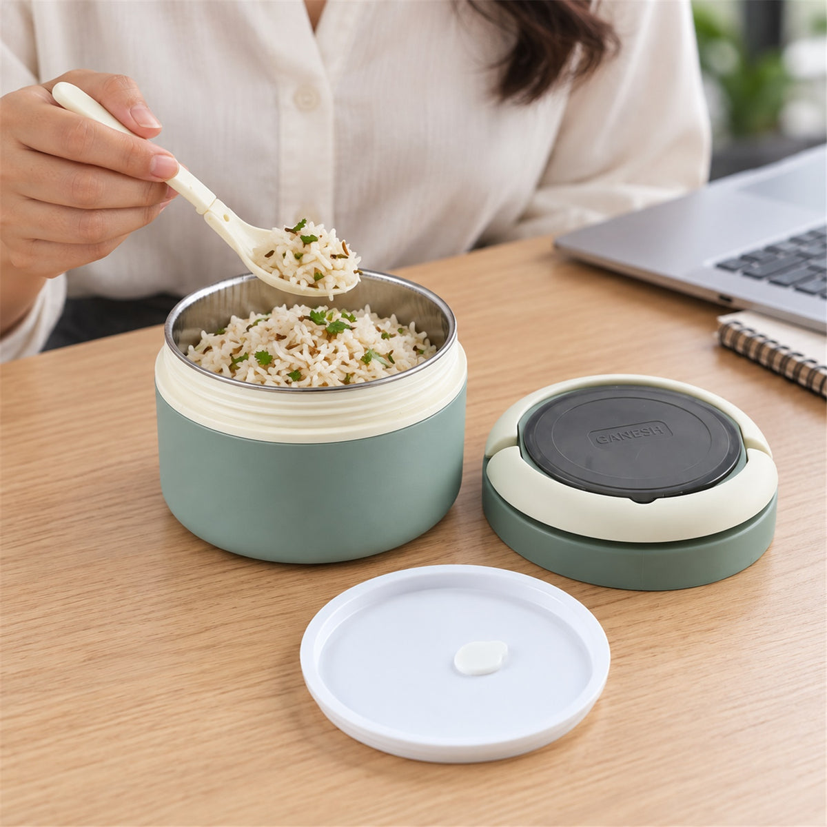 Insulated Lunch Box – Airtight, Leak-Proof with Spoon | Ganesh