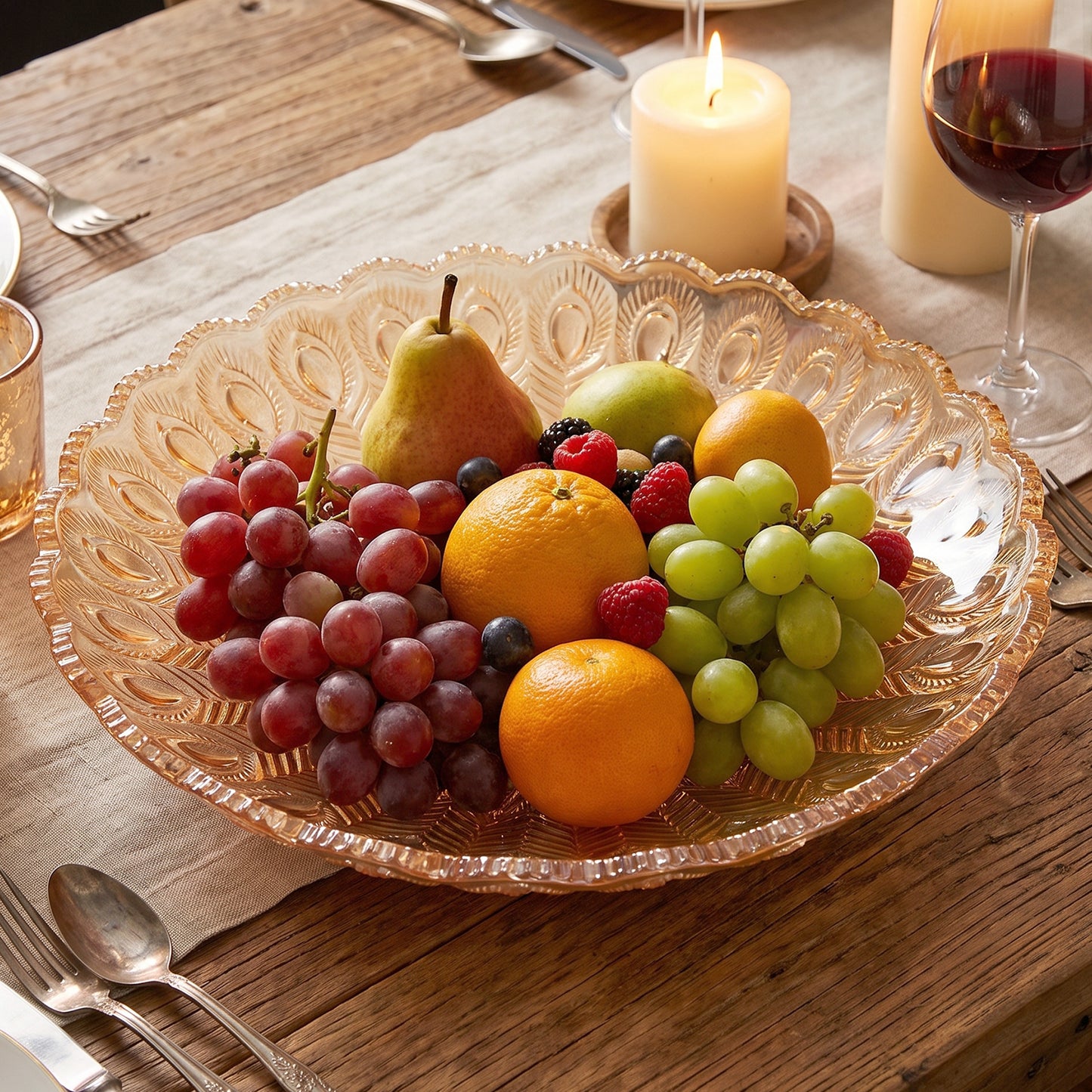 Glass Round Serving Plate 23 x 23 Cm Decorative Fruit Snack Platter (1 Pc)