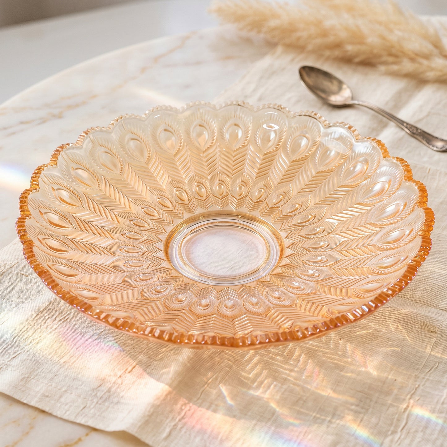 Glass Round Serving Plate 23 x 23 Cm Decorative Fruit Snack Platter (1 Pc)