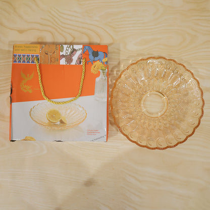 Glass Round Serving Plate 23 x 23 Cm Decorative Fruit Snack Platter (1 Pc)