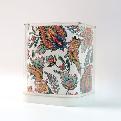 Khyati Crystal Square Pen Stand – Elegant Transparent Floral Desk Organizer