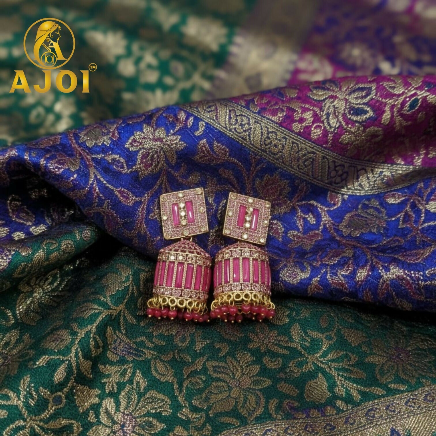 Royal Rose Pink Designer Earrings with Elegant Drop and Stone Embellishment