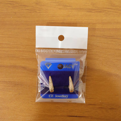 Elegant Curved Pavé Crystal Huggie Earrings in Gold Finish