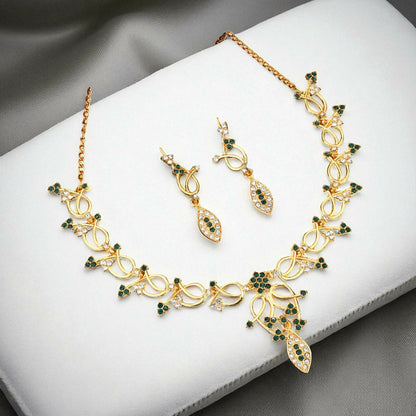 Elegant Gold-Toned Floral & Green Stone Set