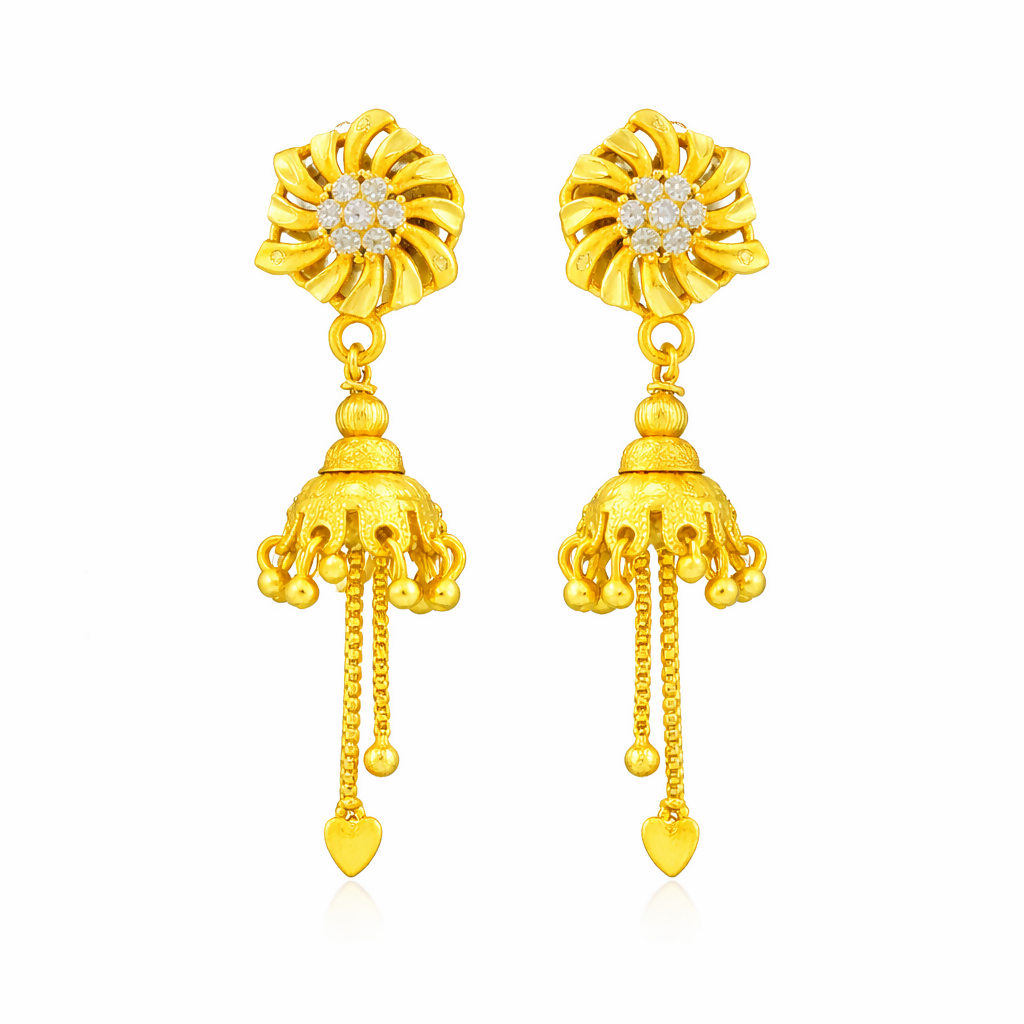 Lightweight Gold Plated Triangle Jhumka with Drop Chains