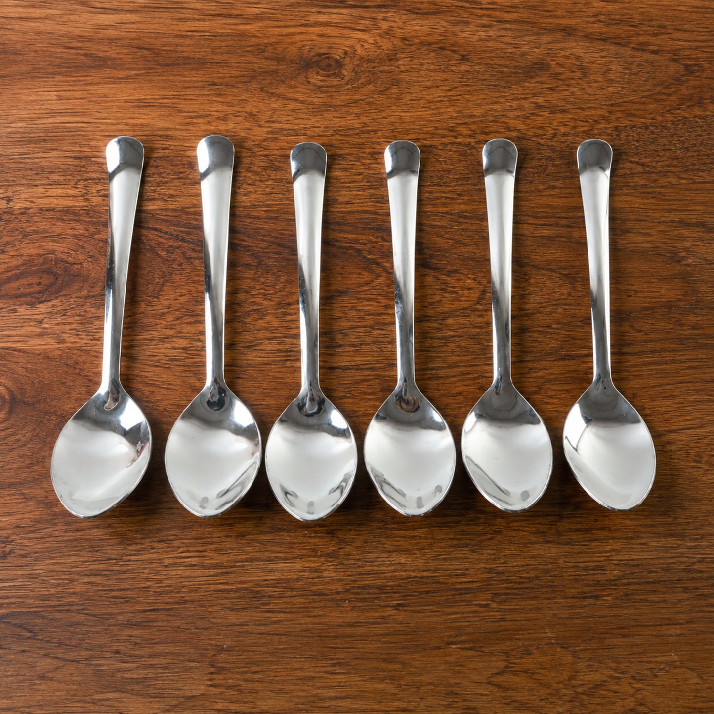 Apex Stainless Steel Dessert Spoon Set with Deep Bowl for Cake (6 Pc)