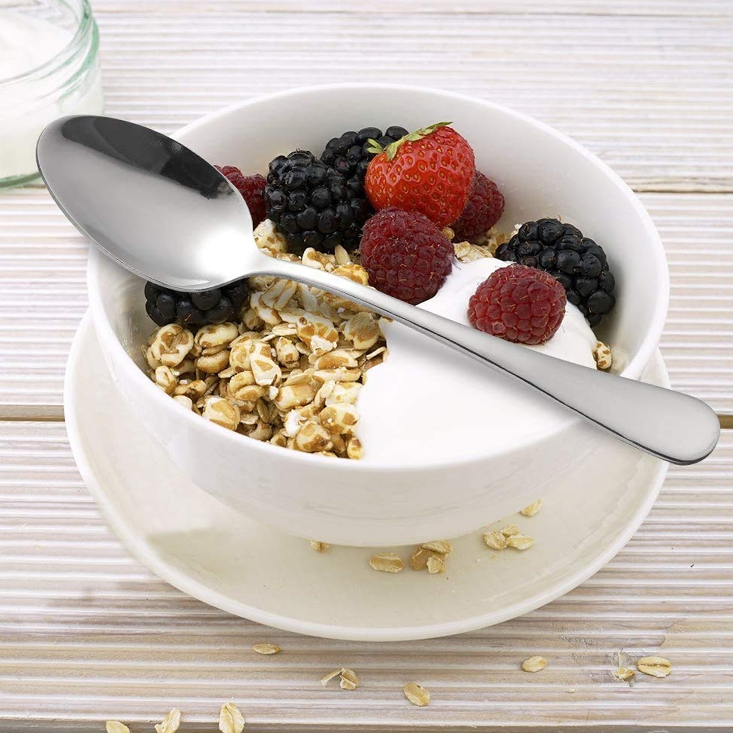 Apex Stainless Steel Dessert Spoon Set with Deep Bowl for Cake (6 Pc)