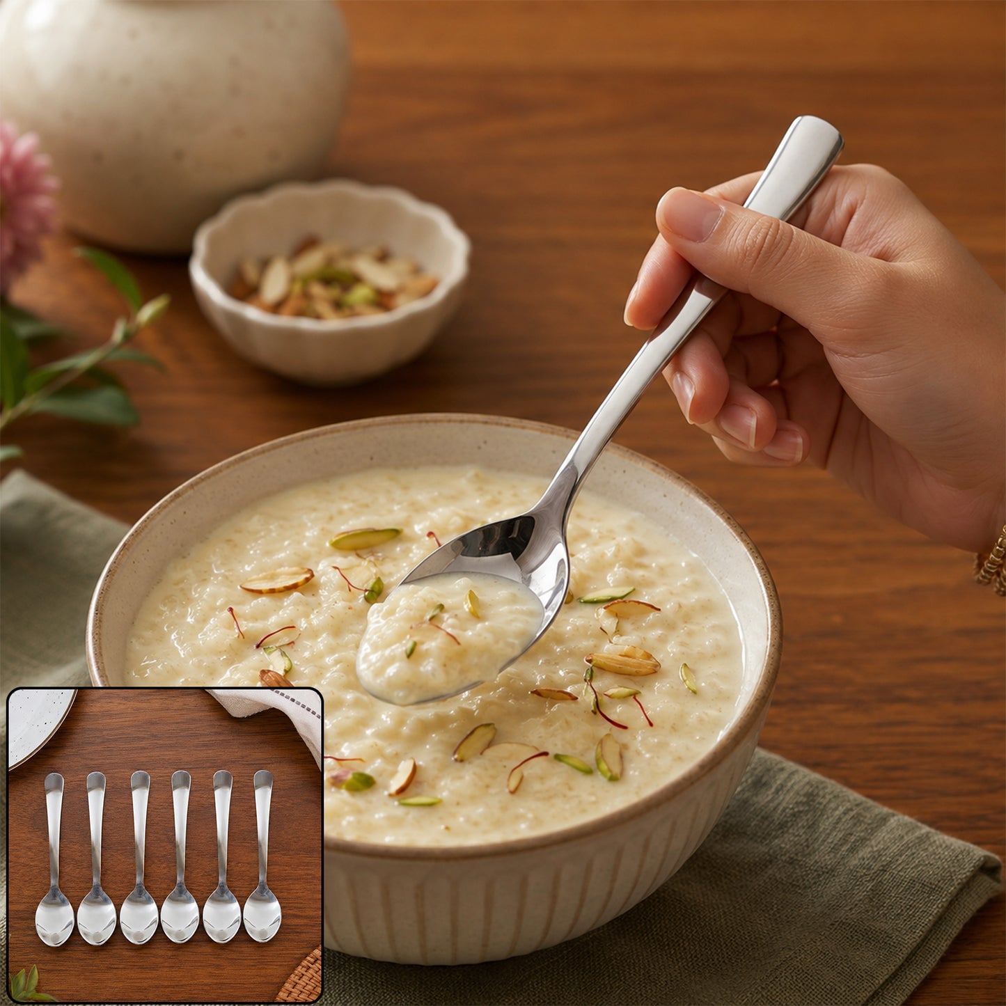 Apex Stainless Steel Tea Spoon Set with Oval Bowl and Slim Handle (6 Pc)