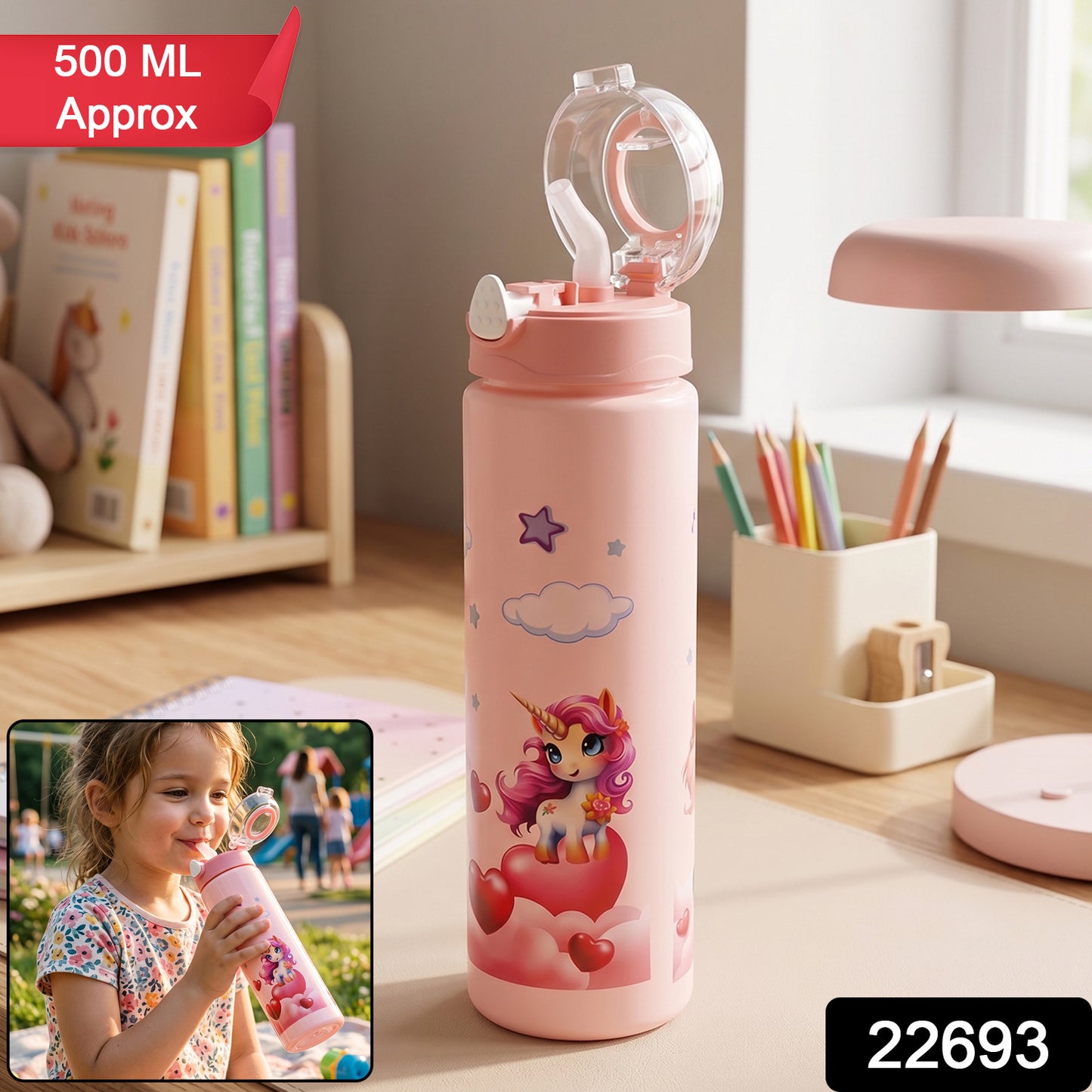 kids flip straw bottle