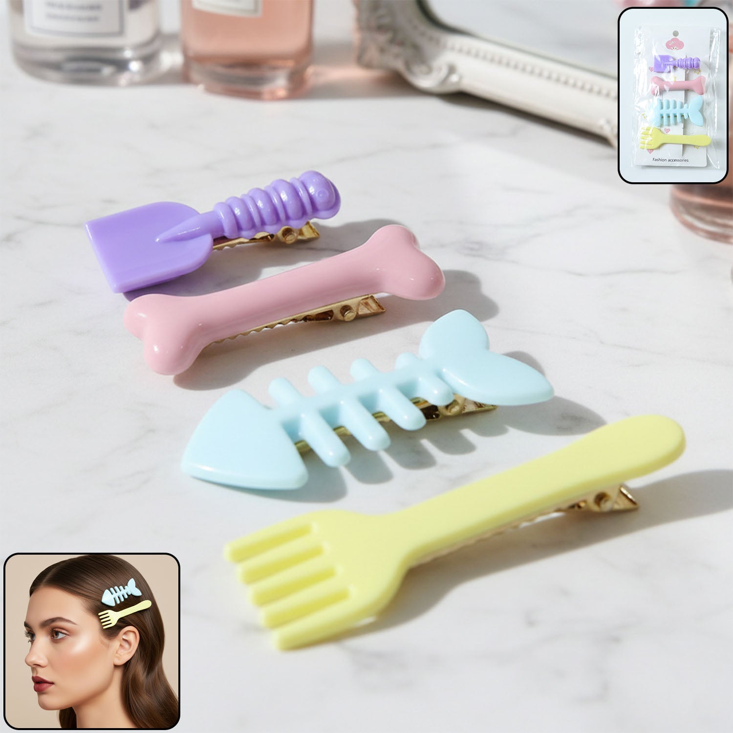 Cute food shape hair clip set 4 pieces