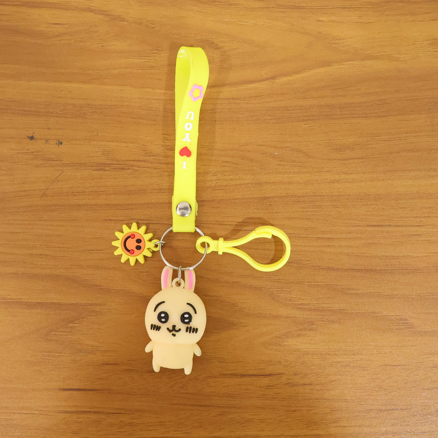 Cute Cartoon Bunny Silicone Keychain with Decorative Strap (1 Pc)