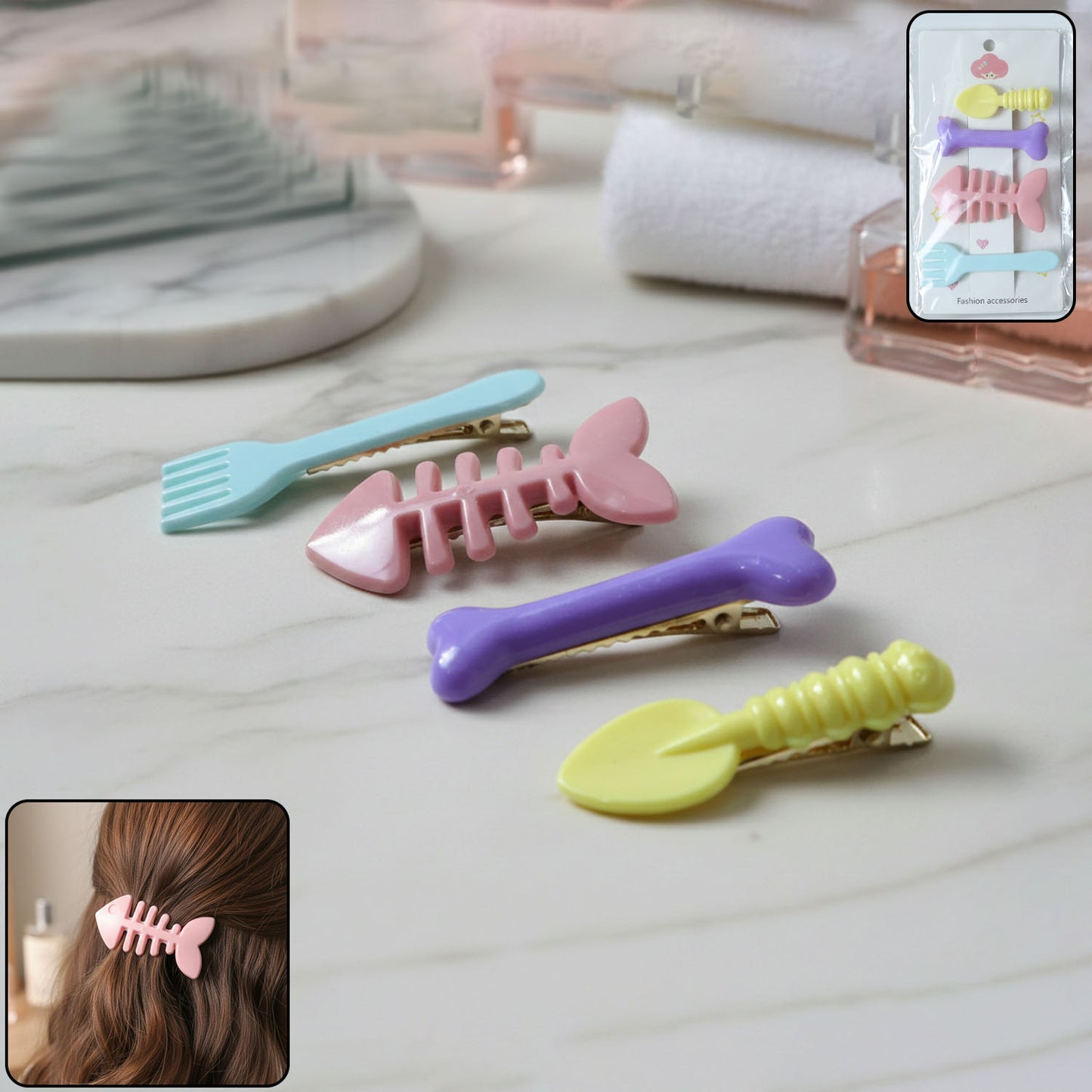 Cute Cartoon Shape Hair Clips (4 Pc)