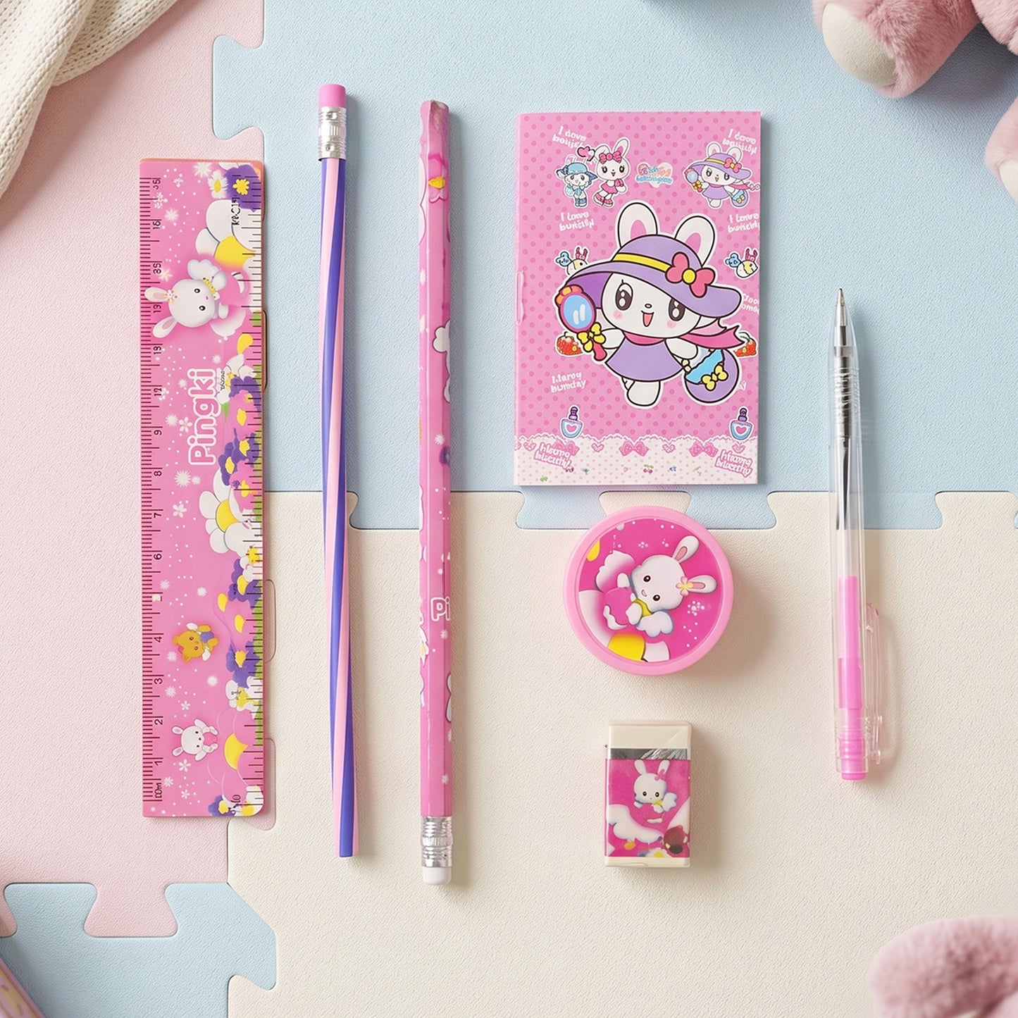 Kids study stationery kit with pen and sharpener