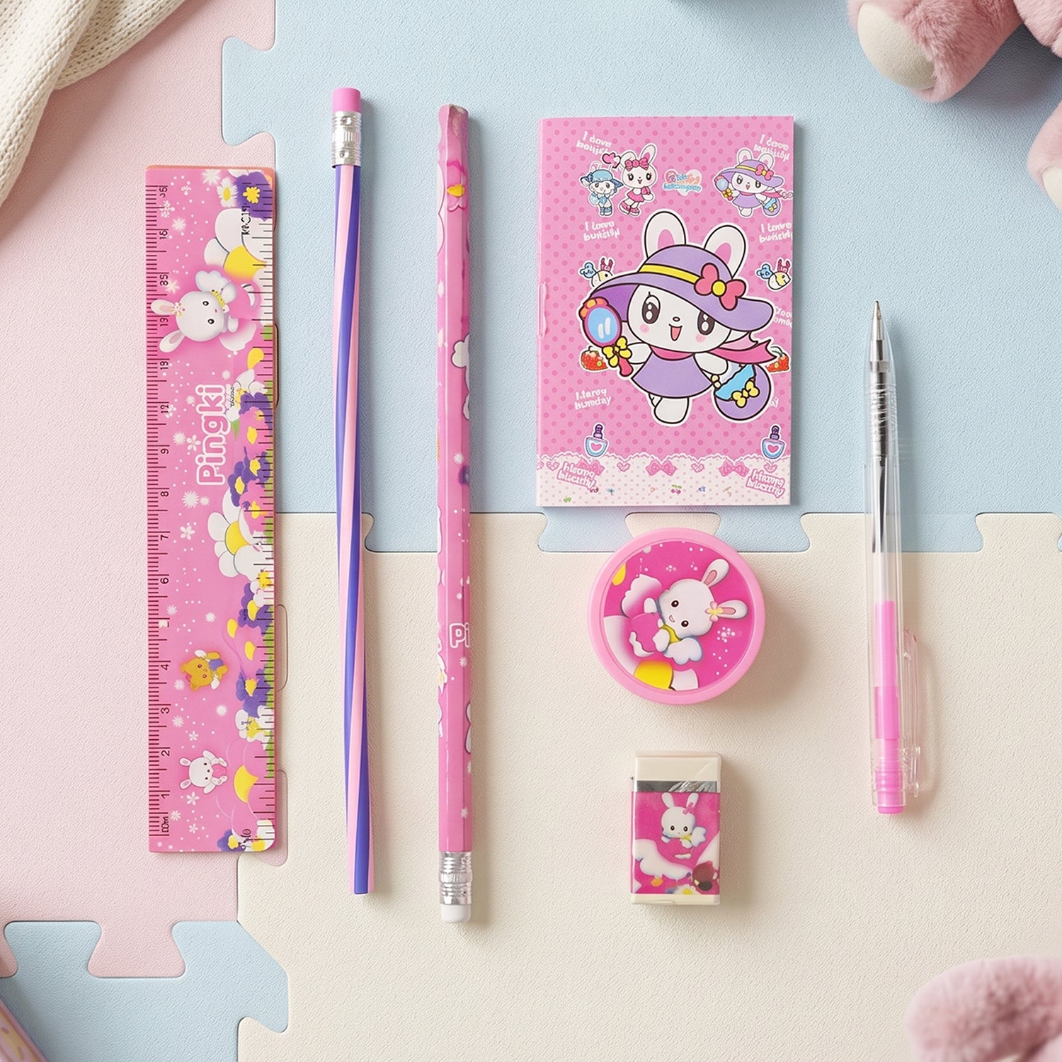 Kids study stationery kit with pen and sharpener