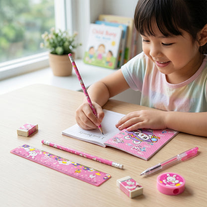Pink stationery essentials pack for school kids