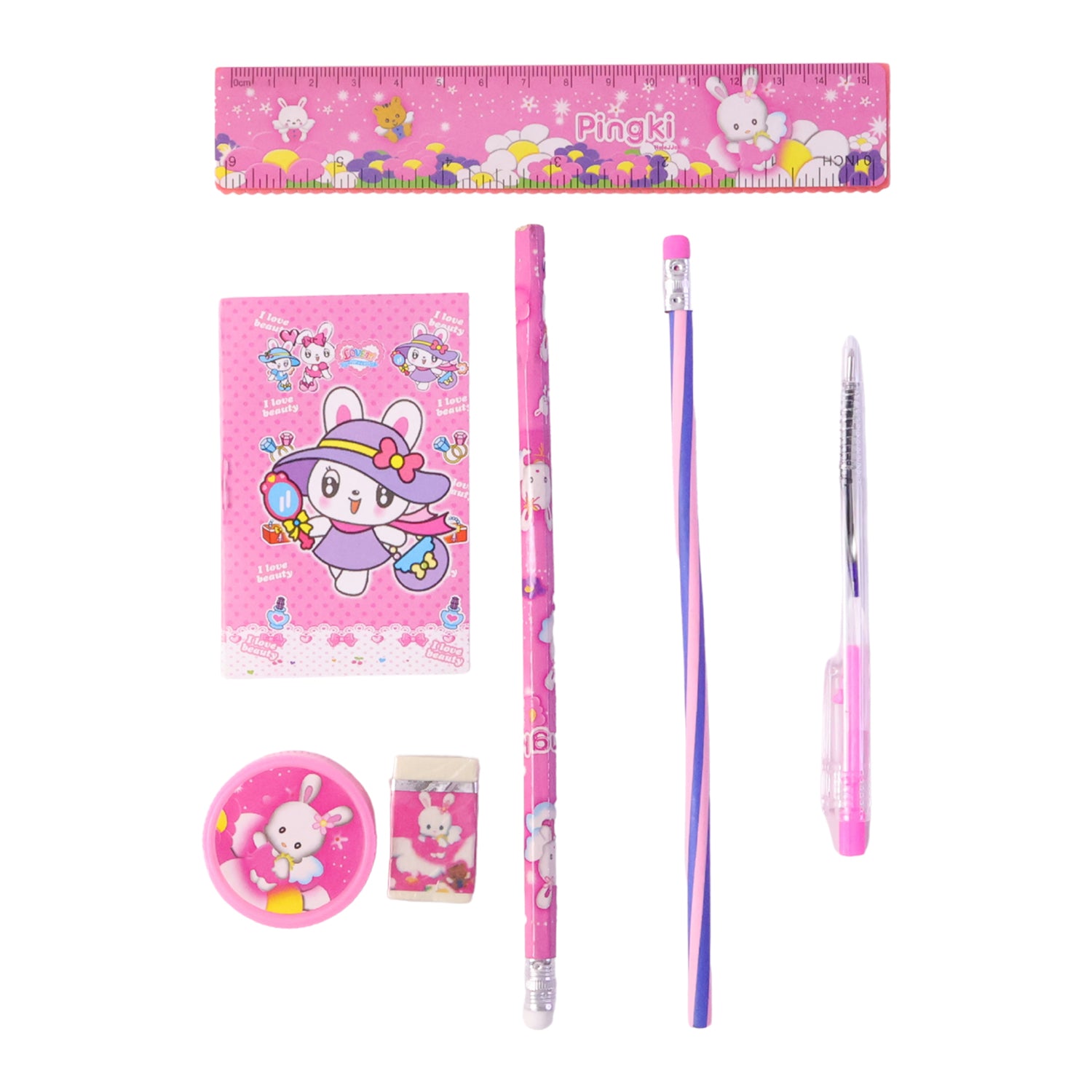 Complete pink school supply set for children