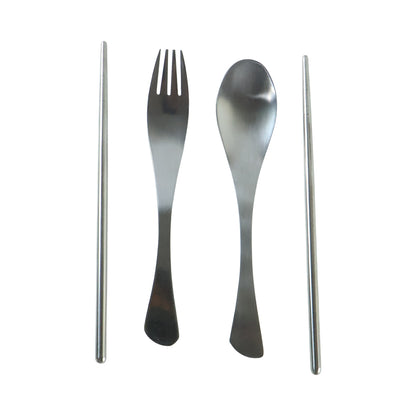 4-in-1 Portable Cutlery Set with Pouch, Steel Spoon Fork and Chopsticks (1 Set)