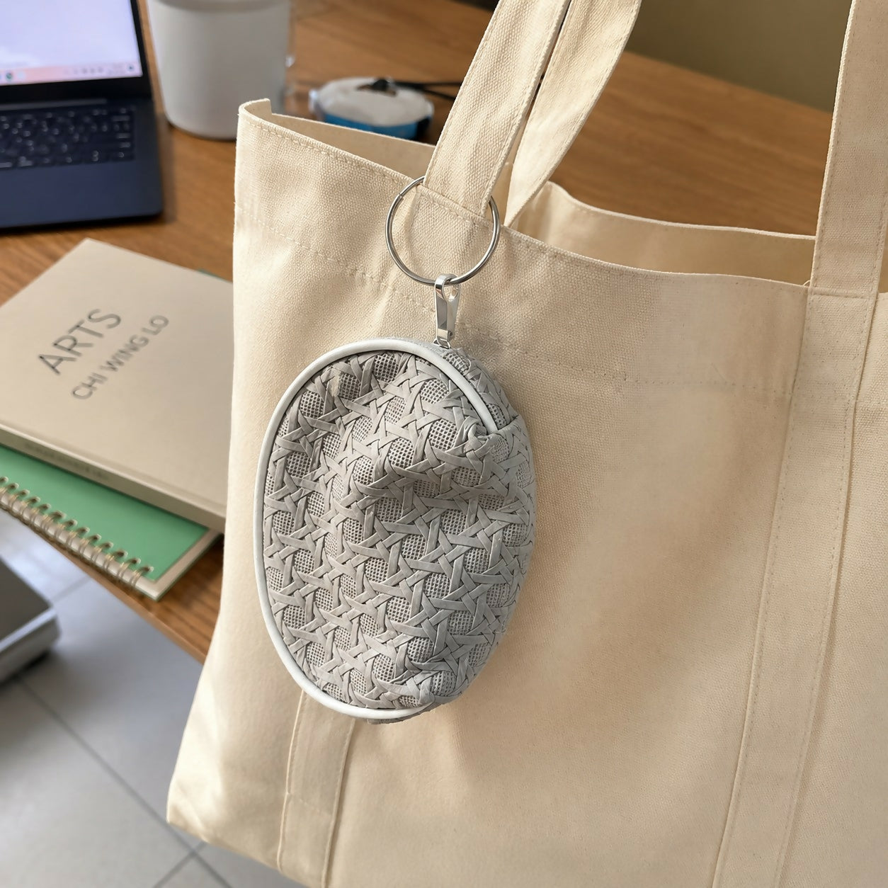 Close-up of coin pouch texture and zipper