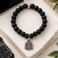 Black Matte Beads Bracelet with Mahakal Charm for Mens