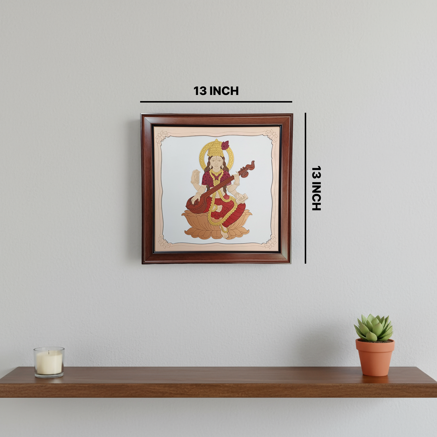 Goddess Saraswati Wooden Framed Wall Art | Handcrafted Hindu Religious Painting for Home, Office & Pooja Room | Premium Spiritual Decor