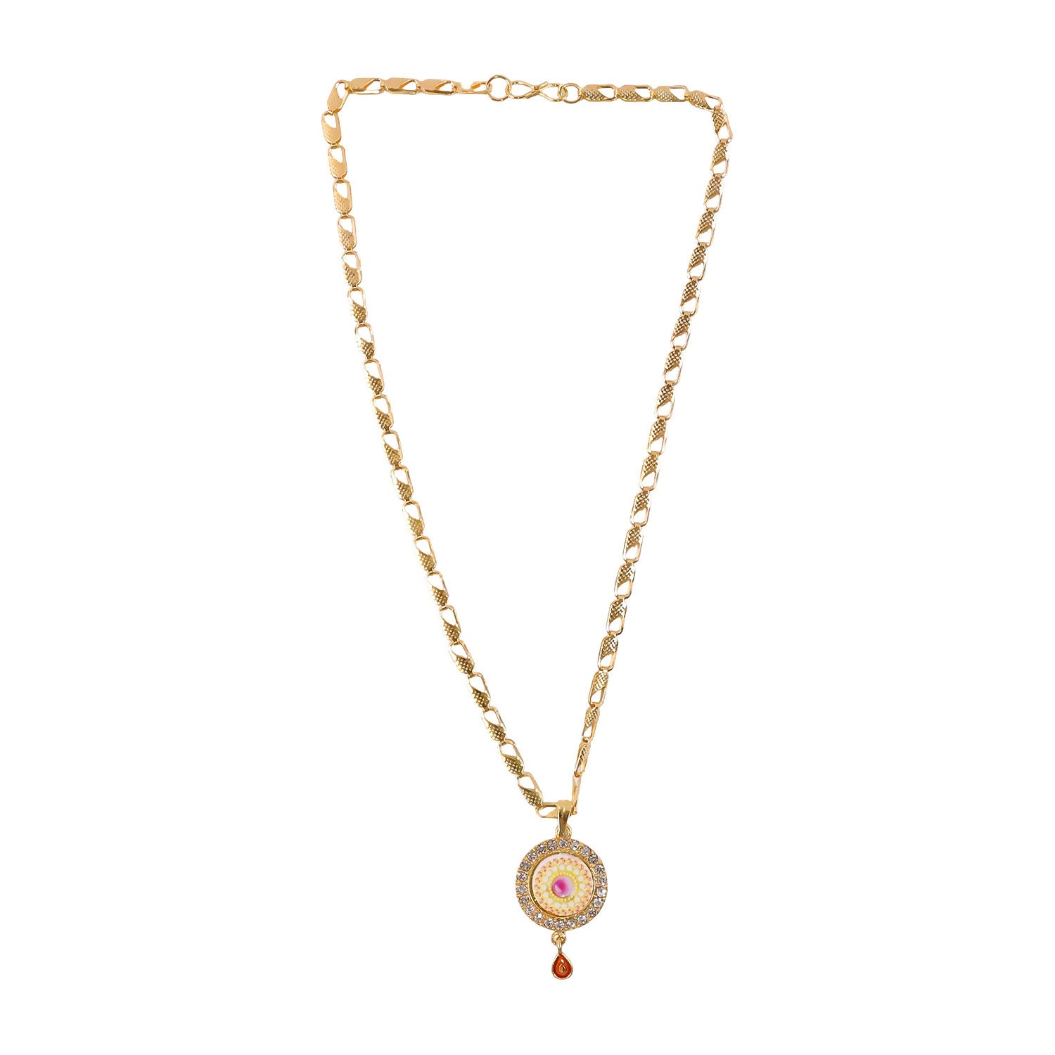 Gold Plated Pendant Necklace with Stone Studded Design