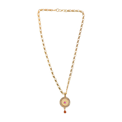 Gold Plated Pendant Necklace with Stone Studded Design