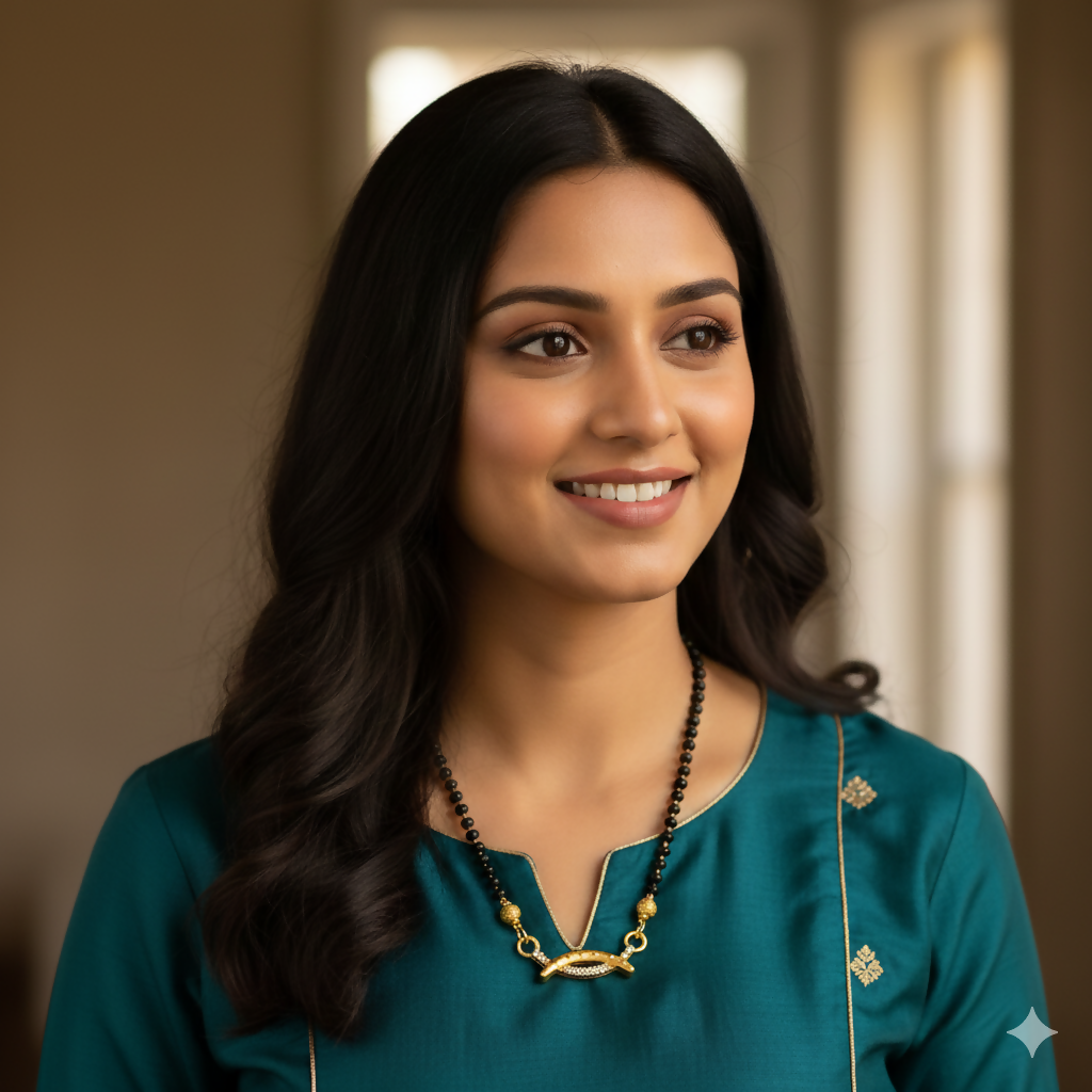 Modern Gold Plated Curved Mangalsutra with AD