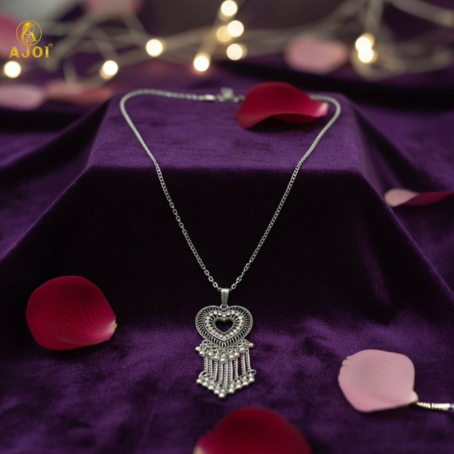 Premium Silver Oxidised Heart Pendant Necklace for Women