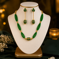 Assamese Traditional Jewellery Set for Women Green Gold Tone Necklace Earrings Combo