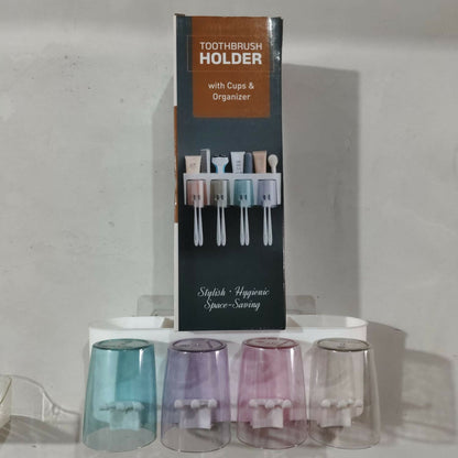 Toothbrush Holders & Storage Rack with 4 Cute Cartoon Cups