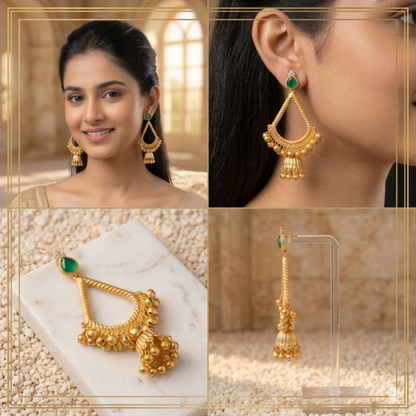 Traditional Kashmiri Inspired Jhumka Drop Earrings with Intricate Bell Detailing