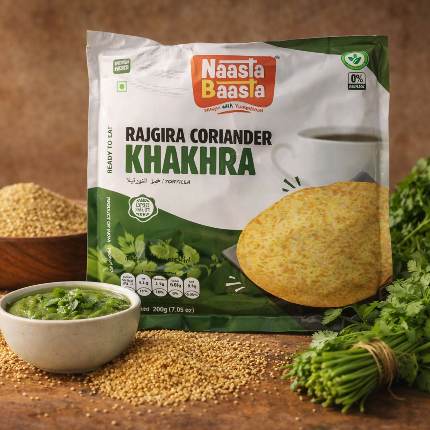 Naasta Baasta Rajgira Coriander Khakhra Gluten Free Ready to Eat Healthy Snack (200gm)