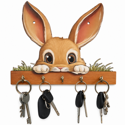 Close-up of cute bunny design and 5 metal hooks