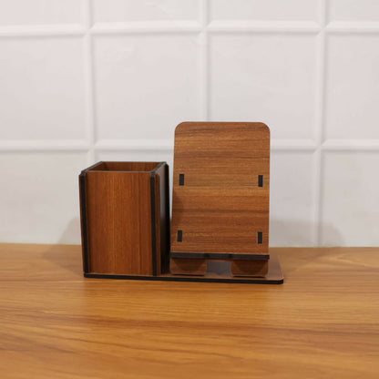 Minimalist wooden desk organizer on study desk