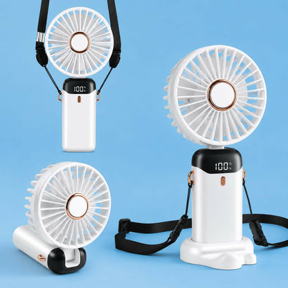Portable Mini Neck Fan with LED Display & Desk Stand