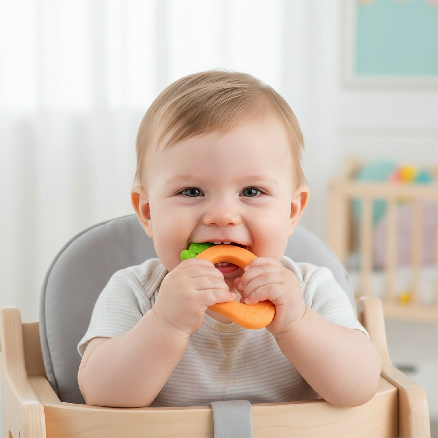 Mango-shaped silicone baby teether