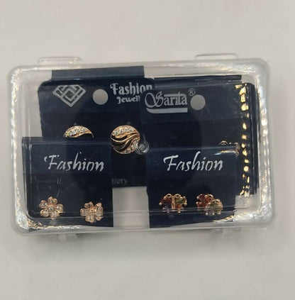 Sparkling Rose Gold Stud Earrings Set - Butterfly & Flower Designs for women and girls Combo Pack of 4