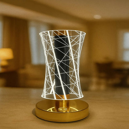 Acrylic 3D Illusion LED Table Lamp for Home Décor | Touch Sensor Golden Base Night Lamp | USB Rechargeable Warm Light Bedside Light for Bedroom, Living Room, Office & Gifting (Pack of 1)