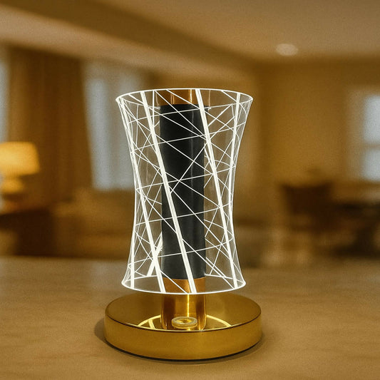 Acrylic 3D Illusion LED Table Lamp for Home Décor | Touch Sensor Golden Base Night Lamp | USB Rechargeable Warm Light Bedside Light for Bedroom, Living Room, Office & Gifting (Pack of 1)