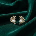 Crystal Leaf Pearl Ear Climbers – 14K Gold Plated Elegant Studs