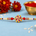 Designer Meenakari Flower Rakhi with Pearls and Beads for Brother Raksha Bandhan