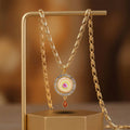 Gold Plated Pendant Necklace – Elegant Stone-Studded Circular Design