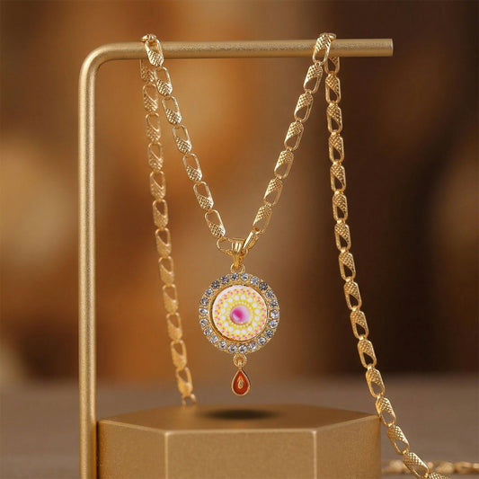Gold Plated Pendant Necklace with Stone Studded Design