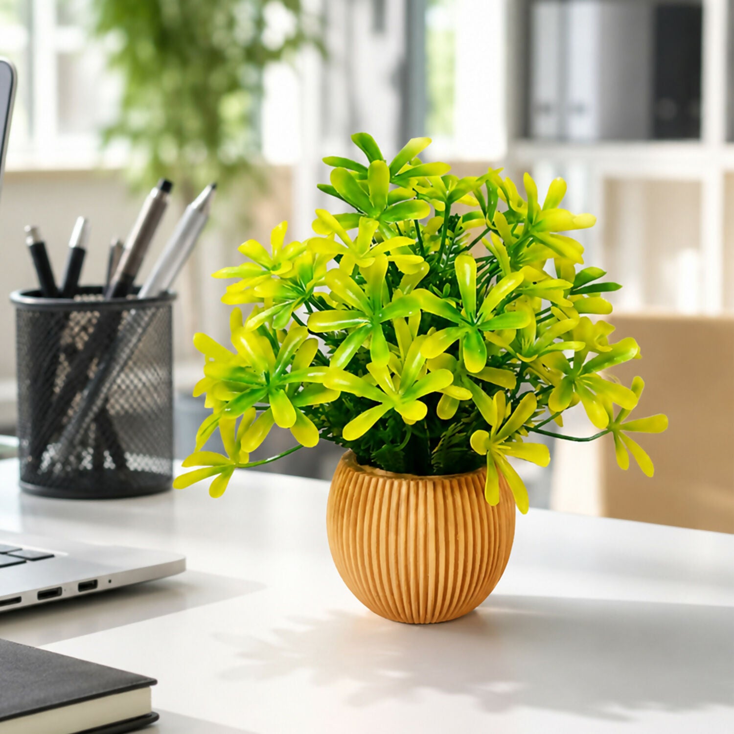 Artificial Green Leaf Plant with Decorative Pot for Home Decor & Tabletop Styling