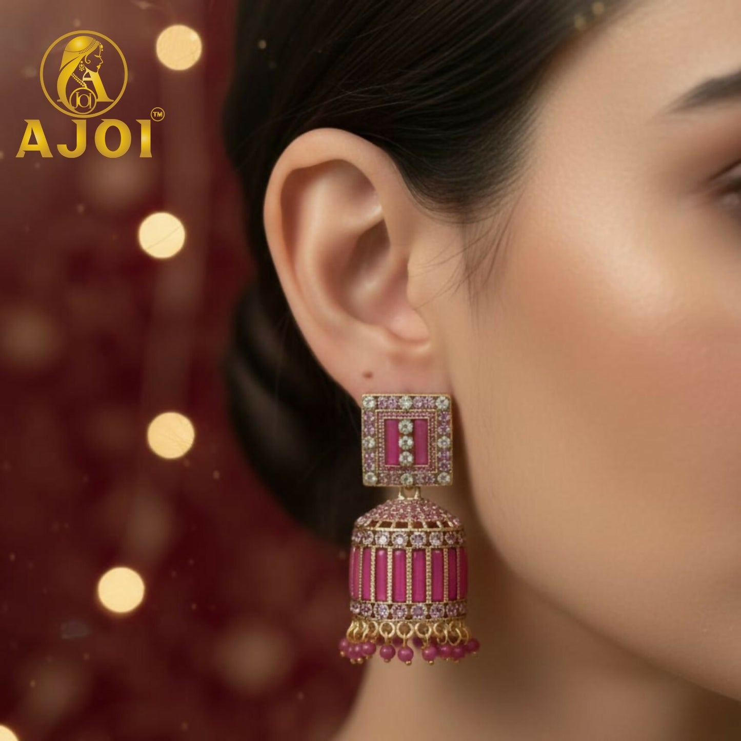 Royal Rose Pink Designer Earrings with Elegant Drop and Stone Embellishment