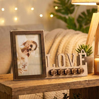 Wooden Photo Frame Key Holder with LOVE Cutout & 5 Hooks – 8 x 12 Inch