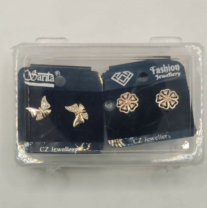 Rose Gold Plated Butterfly & Flower Stud Earrings Set for women and girls Combo Pack of 2