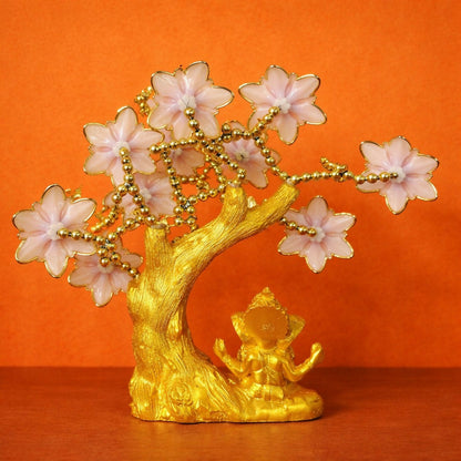 Golden Ganesha Tree Showpiece with Evil Eye for Home Décor & Gift