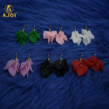 Luxury Multi-Petal Floral Drop Kati Earrings | Handcrafted Matte Finish Statement Earrings in Elegant Pastel & Bold Shades.