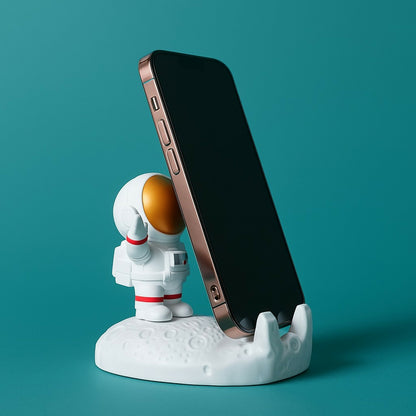 Astronaut Mobile Phone Stand | Cute Moon Base Smartphone Holder for Desk (GOLDEN HAND UP)